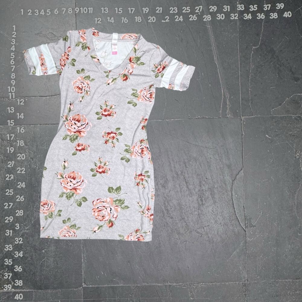 No Boundaries Women's Gray Floral Varsity Stripe T-Shirt Bodycon Mini Dress - Picture 2 of 5